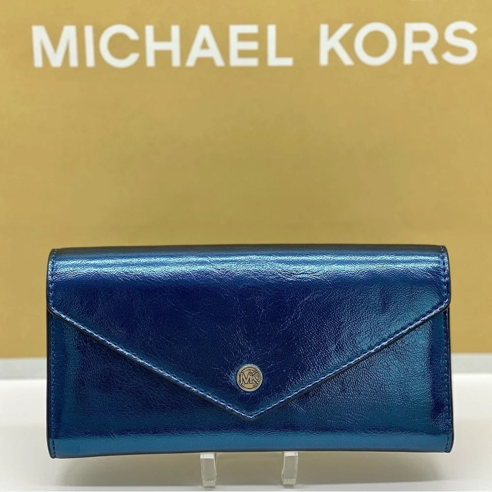 Michael Kors Jet Set Travel Envelope LG Continental Wallet Metallic Teal
